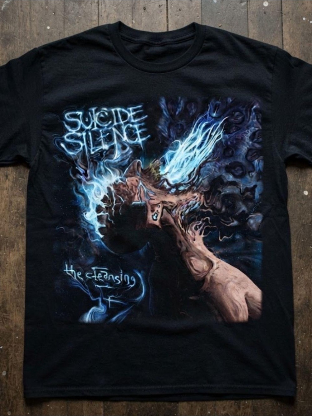 Gildan Black Short-Sleeve Tee with Blue and Cream Graphic